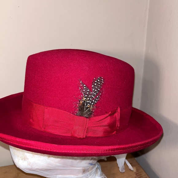 STACY ADAMS wool PORKPIE FEDORA HAT color Red Medium - Picture 8 of 9